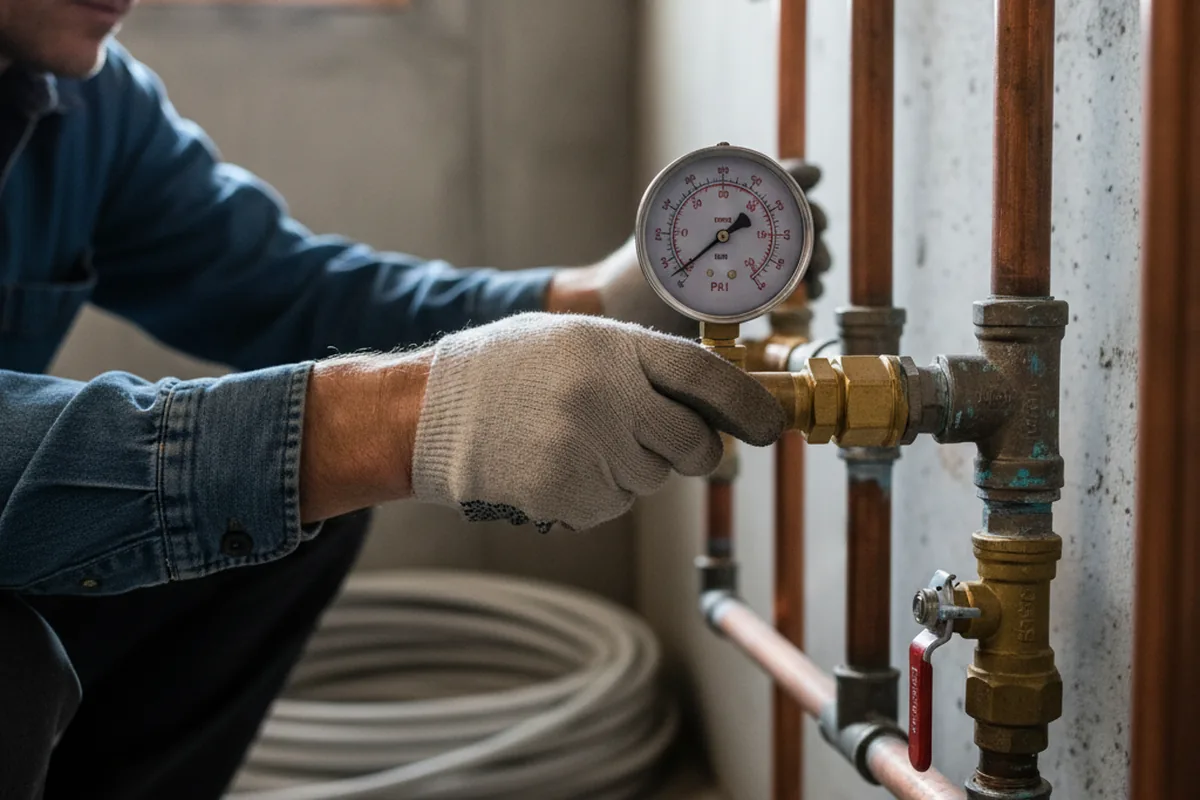 Pressure testing a repaired line during Water Line Repair in Fresh Meadows